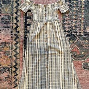 Altar'd State Striped Off-Shoulder Midi Dress